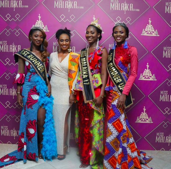 Deputy Minister for Education Barbara Ayisi Acher with Miss Malaika 2017 winners